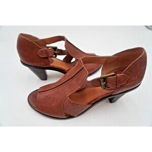 Trask Brown Leather Open Toe Heel Sandals Buckle Strap Comfort Mules Size 9.5M